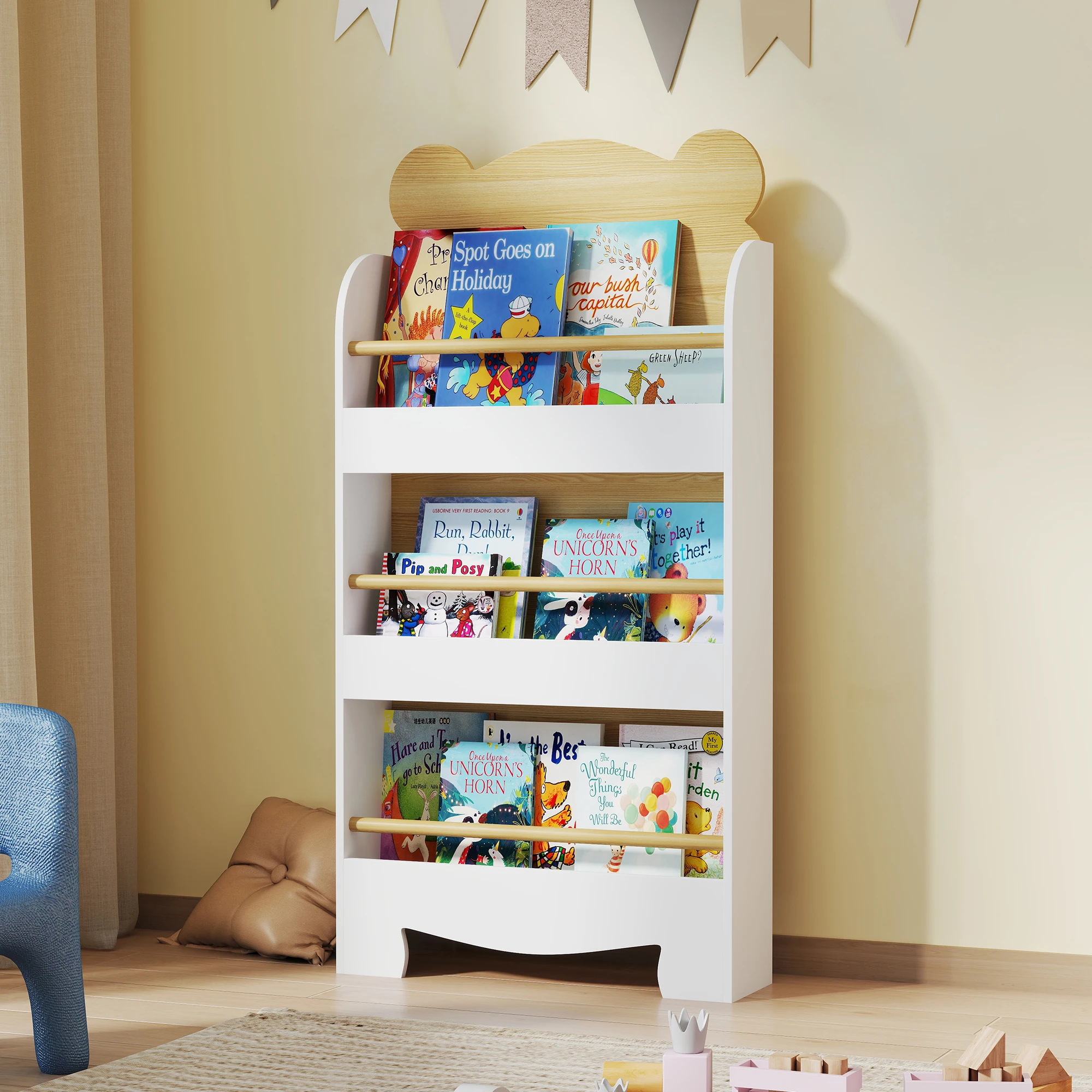 AIYAPLAY Bücherregal für Kinder Kinderregal mit 3 Ablagen Aufbewahrungsregal