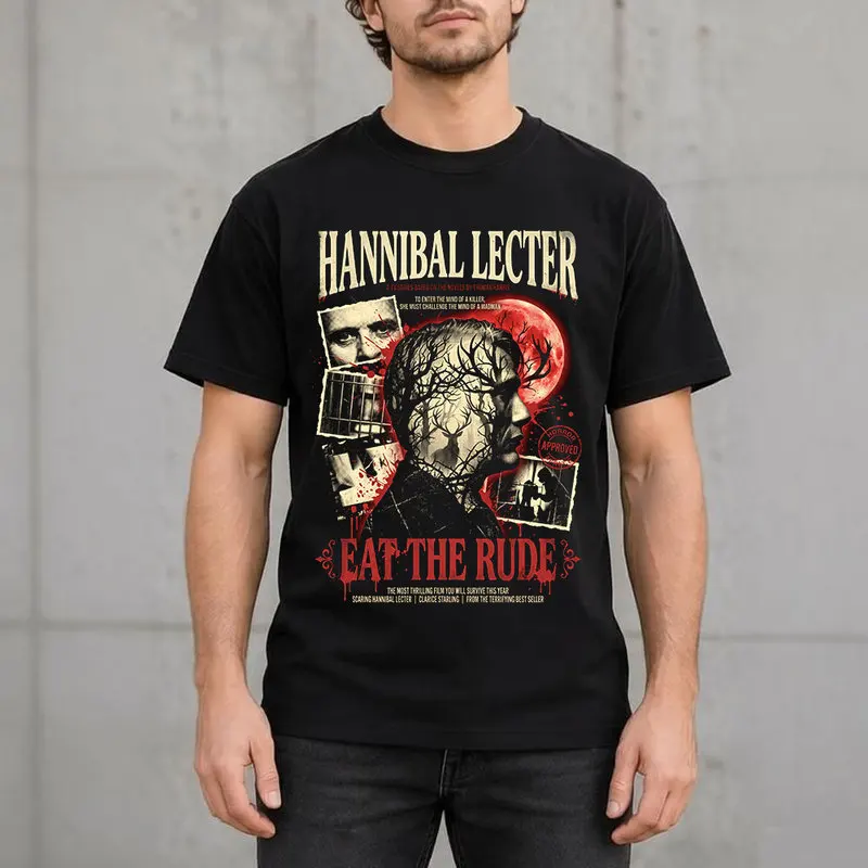 Hannibal Lecter Eat The Rude Graphic T-Shirt Horror TV Series Vintage Gothic Unisex Short Sleeve Tee 100%Cotton Print Casual Top