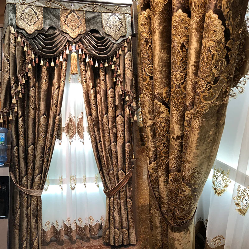 Luxury Curtain for Living Room Villa Bedroom Shade Finished Home Decor European Velvet Home Interior Christmas Curtains
