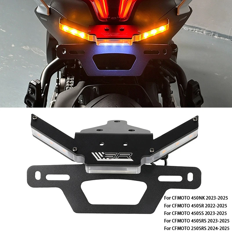 support-de-plaque-d'immatriculation-de-moto-avec-eclairage-led-eliminateur-d'aile-arriere-support-pour-cfmoto-450sr-450srs-250srs-450nk