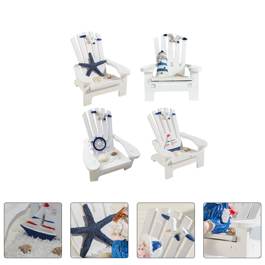 

4pcs Beach Chair Ornament Mediterranean Style Mini Wooden Chair Nautical Decor For Home Office Ocean Theme Gift Dollhouse