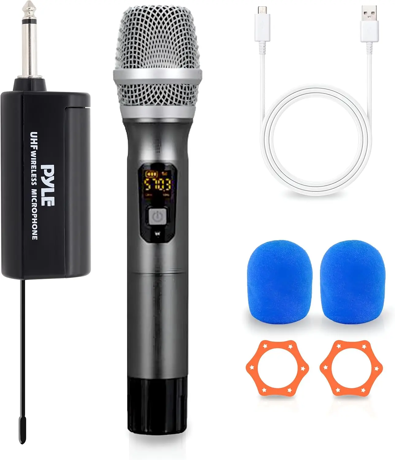 

Pyle UHF Wireless Mic Kit, Portable Battery-Powered Dynamic Handheld Microphone Set with Receiver, Black - PDWMU103