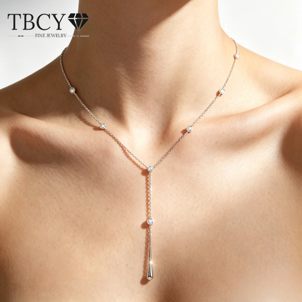 TBCYD 3mm 1.2cttw Round Cut Moissanite Diamond Pendant Necklace For Women S925 Silver Y-shaped Neck Chain Evening Gown Jewelry