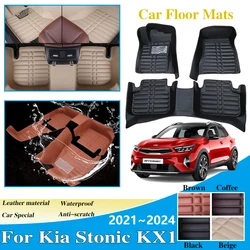 Car Accessories For Kia Stonic 2021~2024 KX1 Car LHD Floor Mats Waterproof Leather Panel Liner Carpet Custom Foot Part 2022 2023