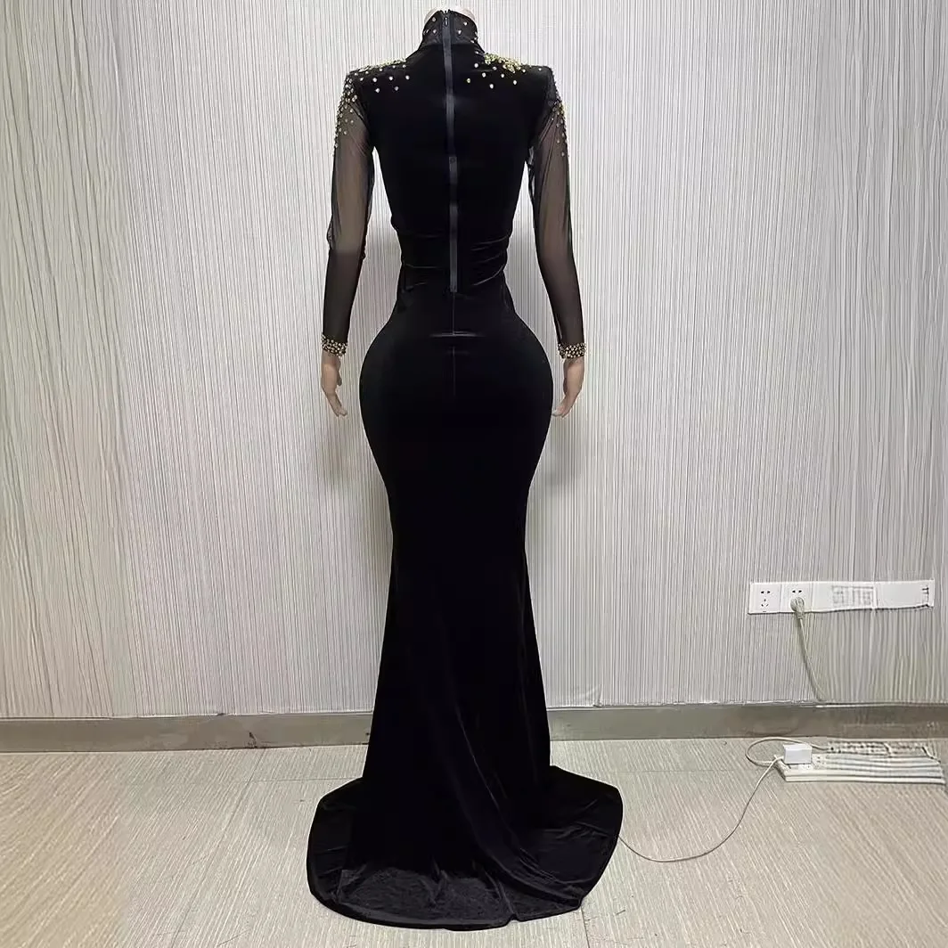 ชุดราตรีผู้หญิงทรงเมอร์เมดประดับคริสตัลหรูหราสำหรับงานแต่งงาน งานเลี้ยงกลางคืน งานพรอม ชุดราตรีทรงหางปลาประดับเพชรพลอยสไตล์ตะวันออกกลาง ชุดแสดงบนเวที
