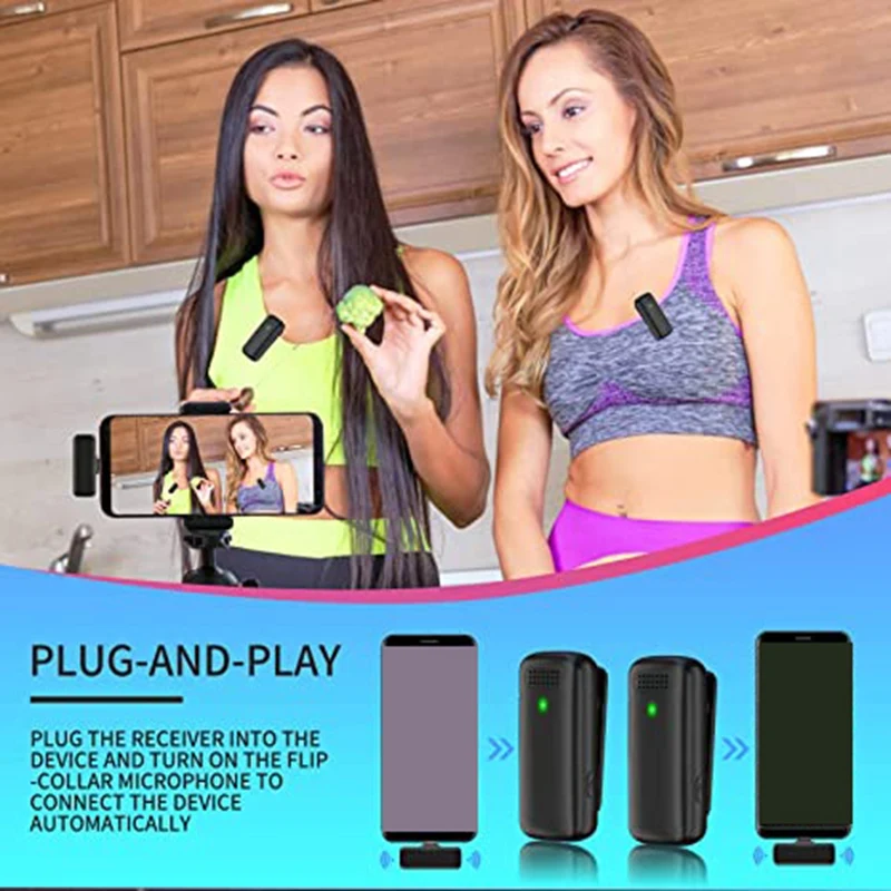 充電ケース付きの黒いマイク,プラグと再生,自動同期,ノイズキャンセル,Android