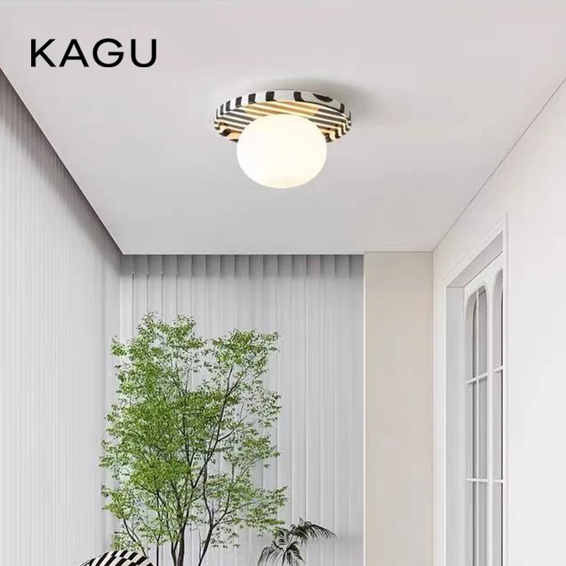 

KAGU Modern LED Entrance Wall Light Black and White Striped Ceramic Glass Lampshade Designer Lighting Fixtures