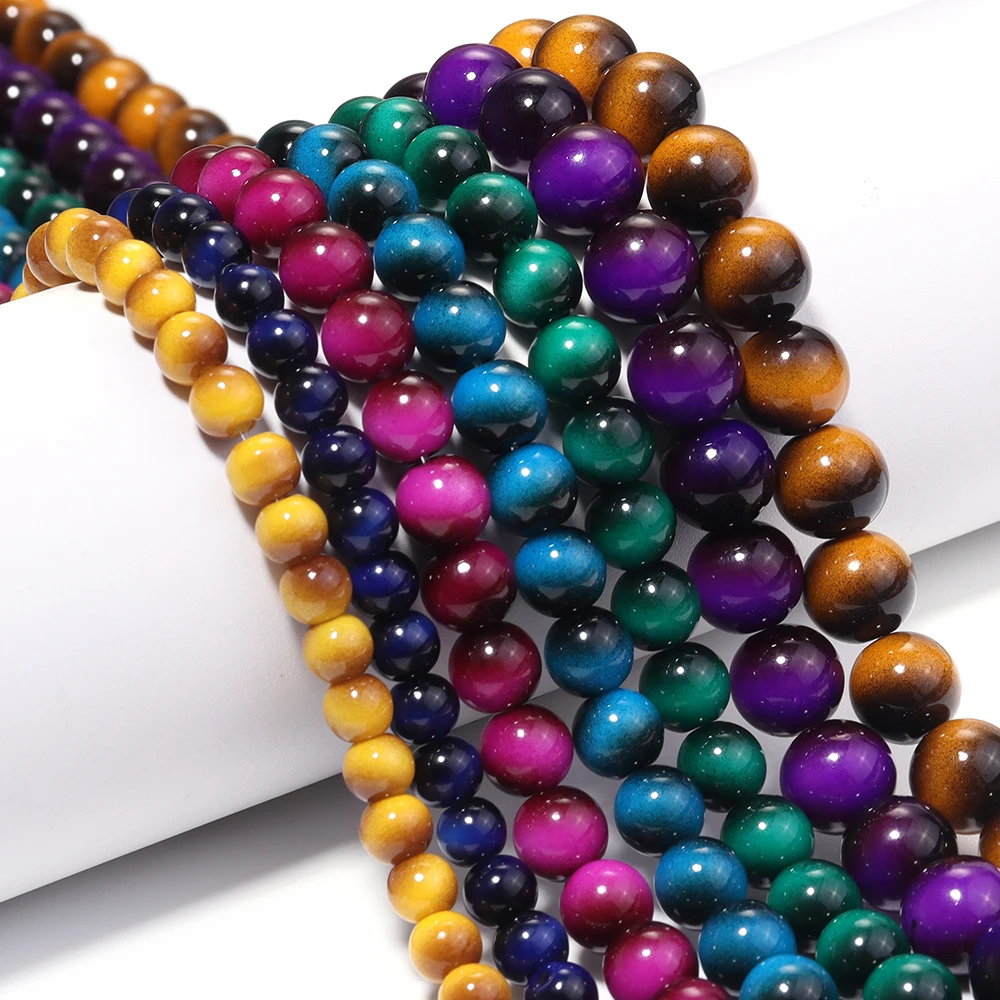 36-62pcs 6 8 10mm Colorful Tiger Eye Glass Beads Round Loose Spacer Beads For Jewelry Making DIY Necklace Bracelet Accessories