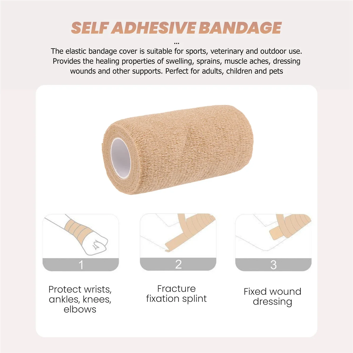 ผ้าพันแผลเหนียวแบบมีกาวในตัว 6 แพ็ค, 10X450 ซม., ผ้าพันแผลแบบยึดเกาะในตัว, ผ้าพันแผลไม่ทอ