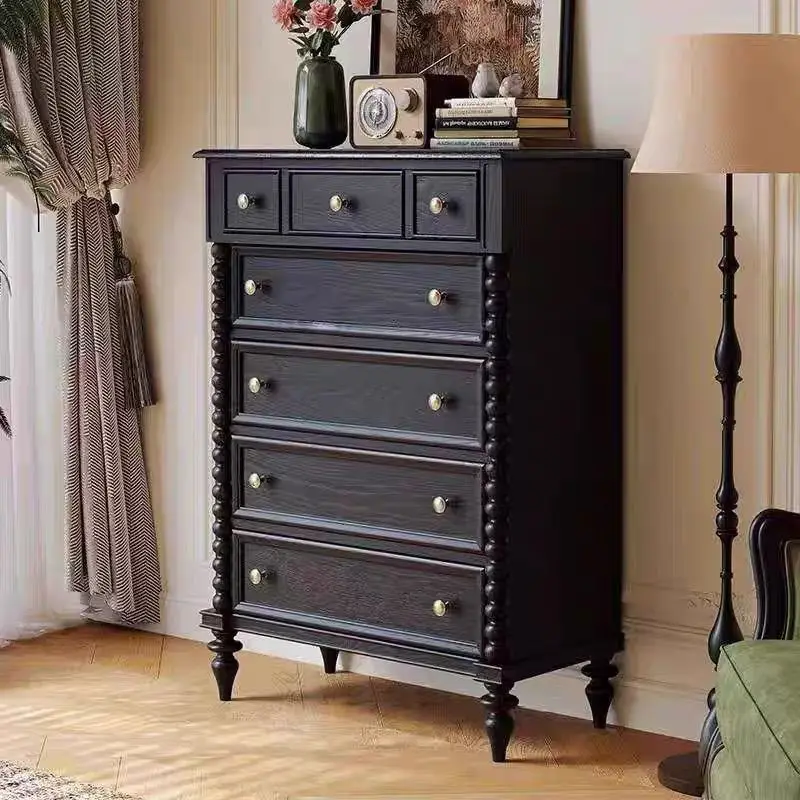 

chest, simple chest of drawers, living room storage, black locker, seven buckets, retro drawers, bedroom, end of bed