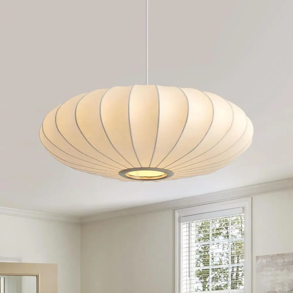 

20 Inch White Imitation Silk Lantern Pendant Light Fixture for Ceiling, Suitable for Living Room, Dining Area, Kitchen Island, B