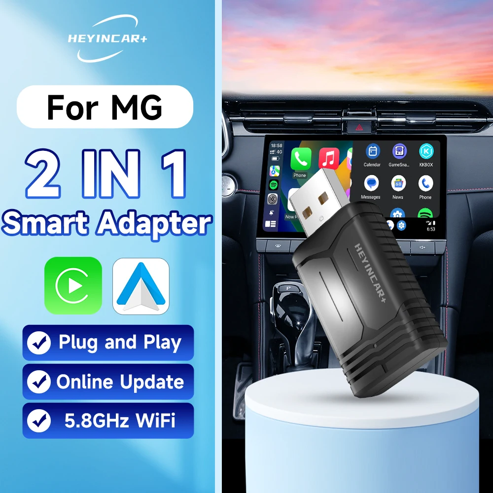 2024 NEW HEYINCAR 2IN1 Wireless CarPlay Android Auto Wireless Adapter For MG ZS EV MULAN MG4 MG5 EHS MARVEL R MAXUS