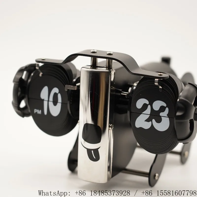 Hip Hop Dog Shaped Automatic Flip Clock Full Metal Mechanical Structure Retro Desk Clock Creative Household Tabletop Decor
