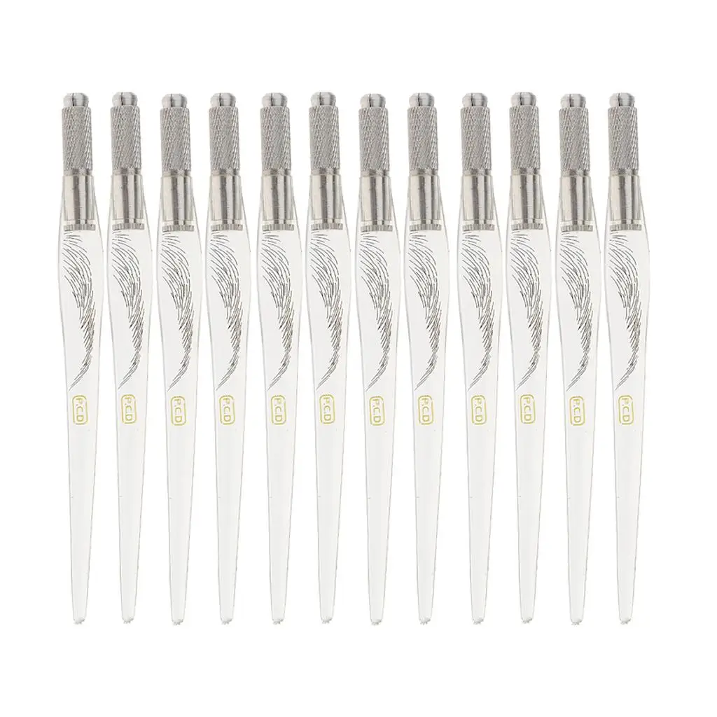 

12x Microblading Pen Salon Eyebrow Eyeliner Manual Pen Body Art Clear