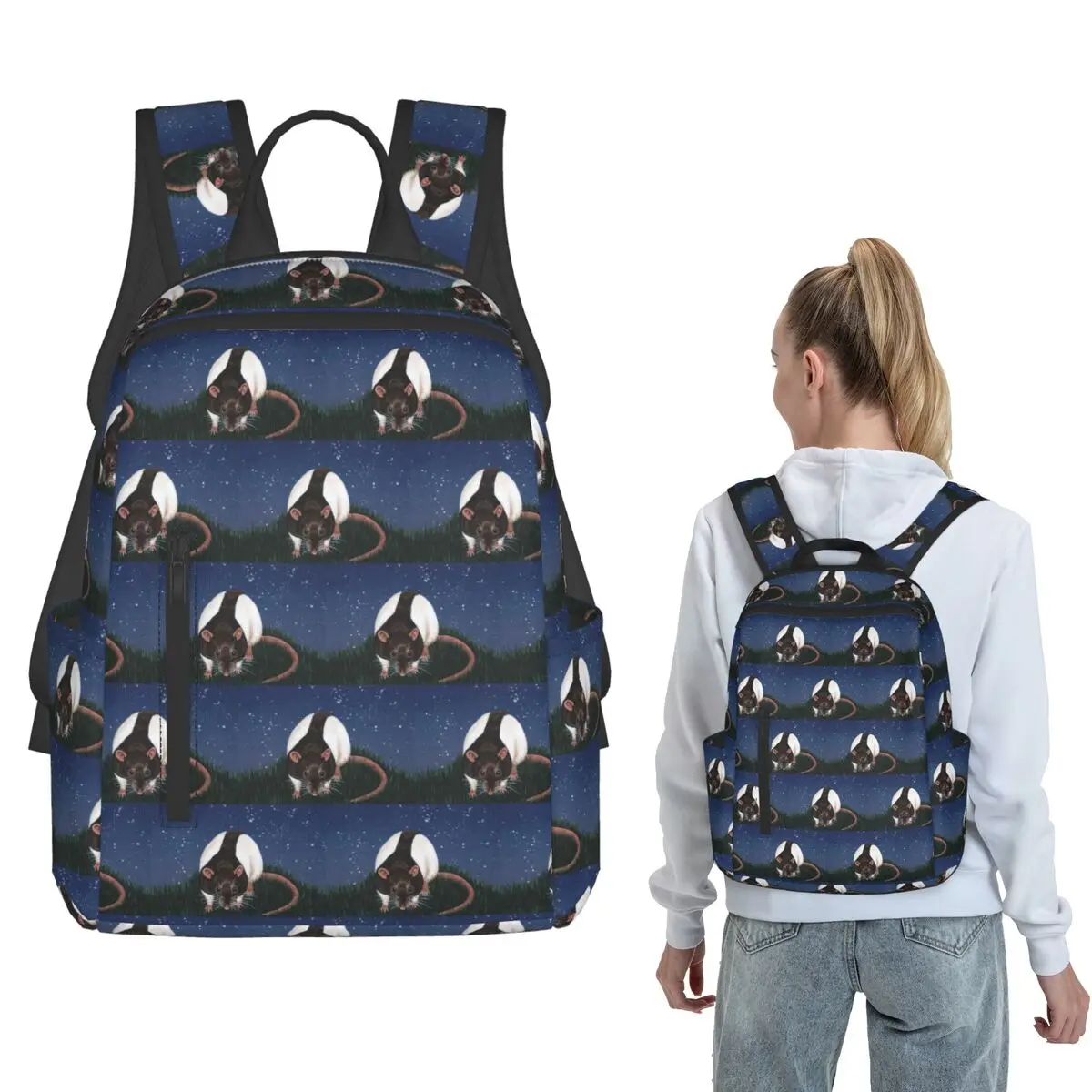 

Agouti Hooded Rat At Night Backpack Large Capacity Boys Girls BookBag School Bag Shoulder Bags for Men Women