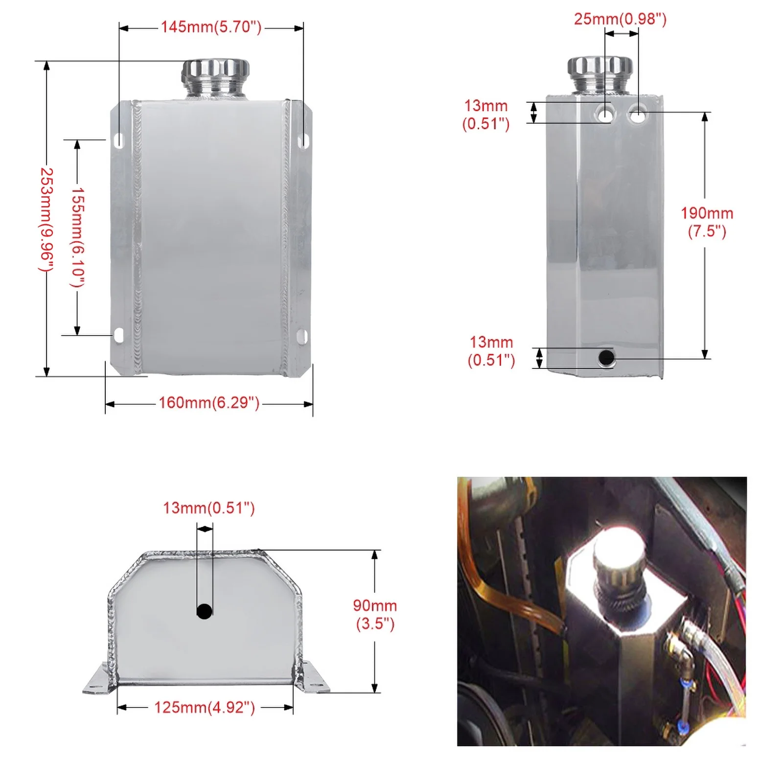 

Universal Fuel Gas Catch Coolant Radiator Overflow Tank 2L Aluminum Oil Catch Can Breather Tank