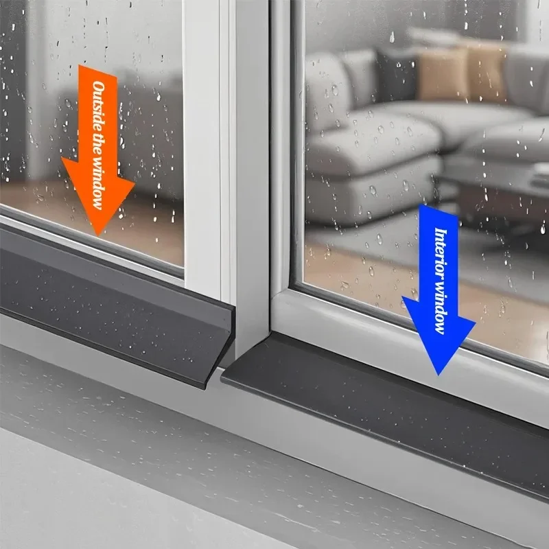 1m Home Window Water Blocking Bar Flashing Board Sliding Windows Rain Weatherstrip Balcony Insulation Windproof Sealing Strip