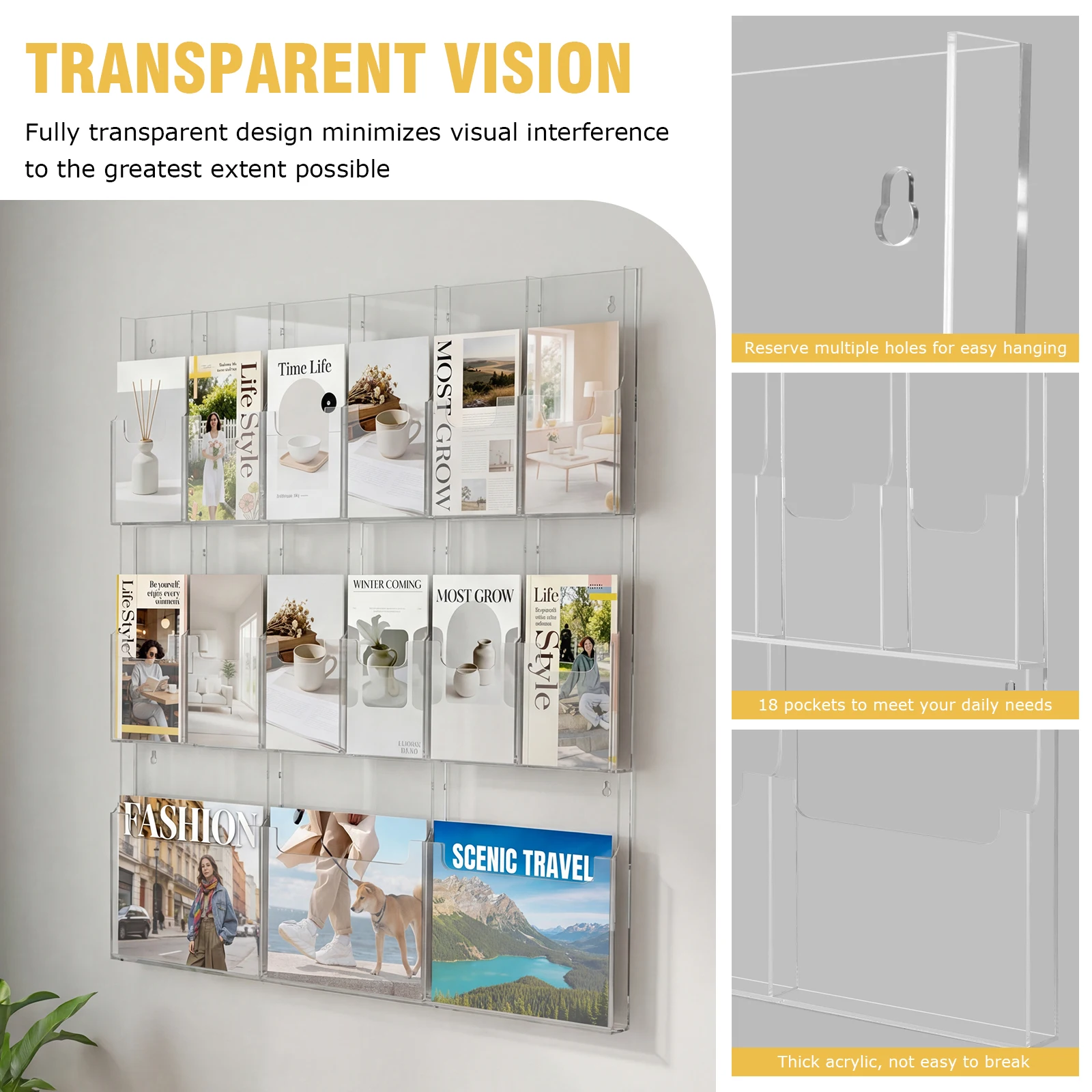 

Настенный держатель для визиток на 18/15 карманов, 6/3 кармана для журналов, 12 карманов для буклетов, 10/5 дюймов, для офиса, меню, рекламы