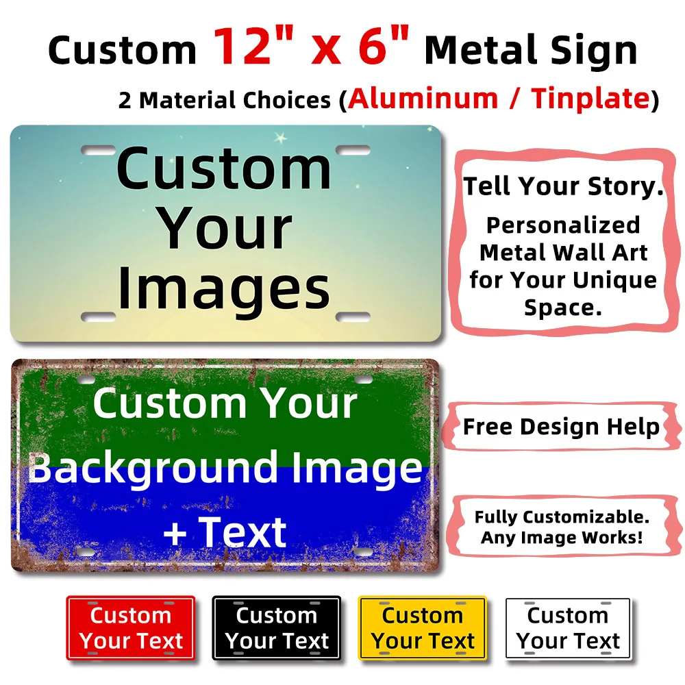 Custom Metal Sign American License Plate Size 12x6 Inch Personalized Aluminum / Tinplate Retro Wall Decor Add Text / Image