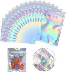 100pcs Holographic Resealable Mylar Bags Ziplock Jewelry Beauty Storage Bag odor-proof bags with transparent Windows holographic