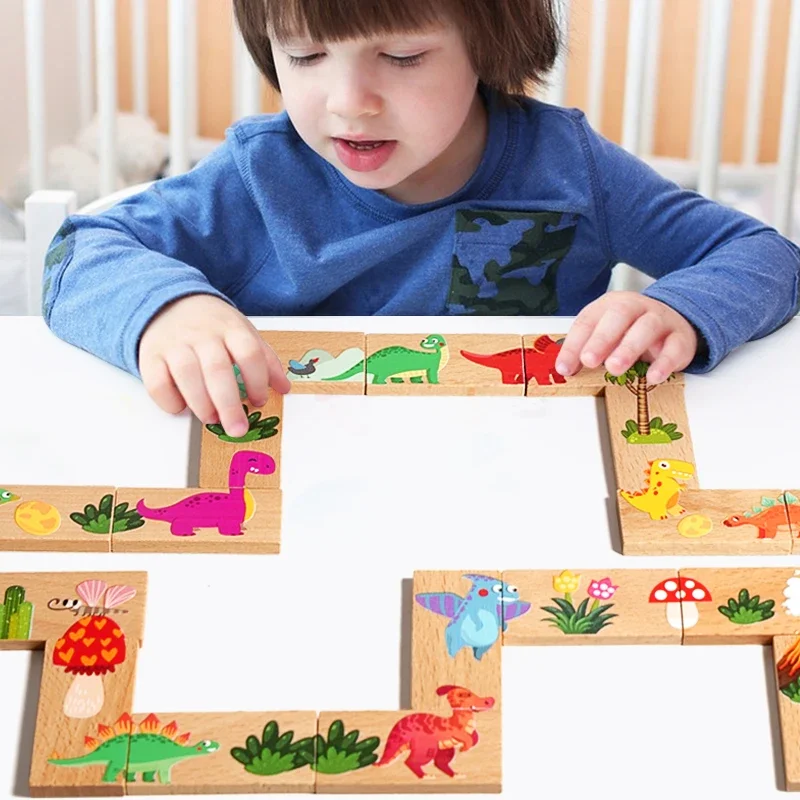 Wooden Domino Animal Dragon Matching  Animal Dragon Matching Graphic Toys Early Education