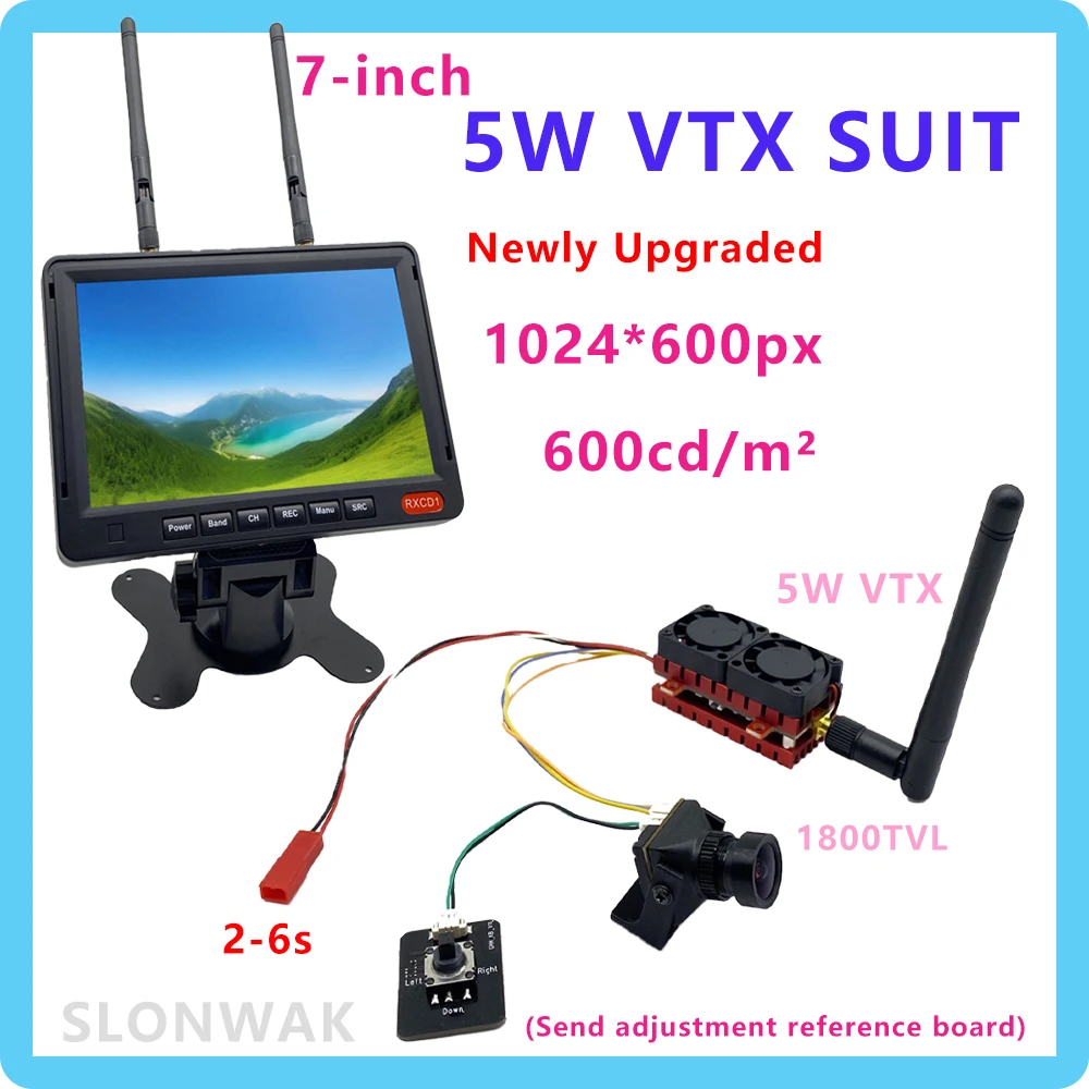 

SLONWAKE Новый обновленный FPV 5,8G 5 Вт VTX подходит для камеры 1800TVL 7-дюймовый монитор с двойной антенной Встроенный аккумулятор 1S для радиоуправляемого дрона