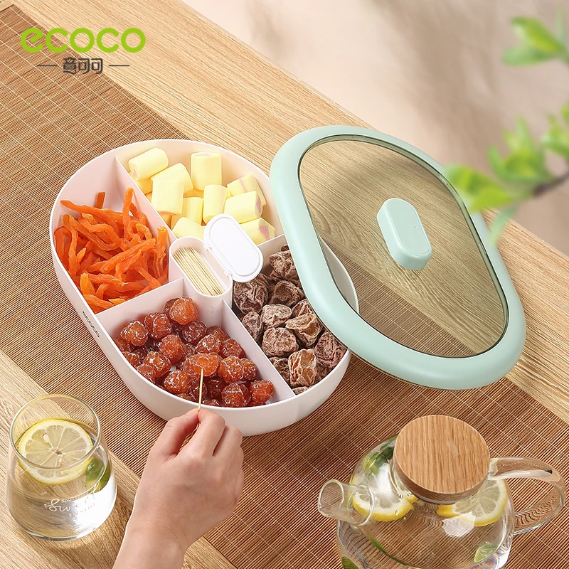 ECOCO Food Storage Tray Nut Platter Divided Dried Fruit Snack Plate Home Appetizer Serving Platter For Party Candy Snacks Dish