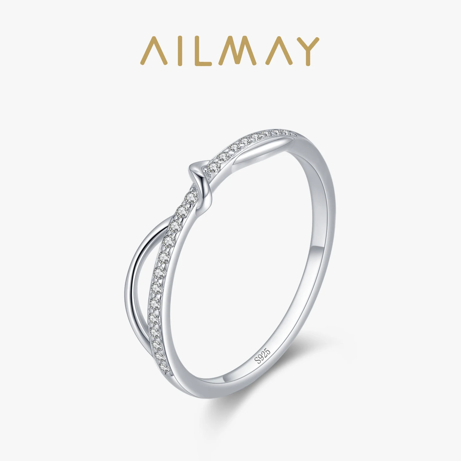 Ailmay New Arrival Fashion 925 Sterling Silver Staggered Line CZ Rings For Women Wedding Engagement Jewelry