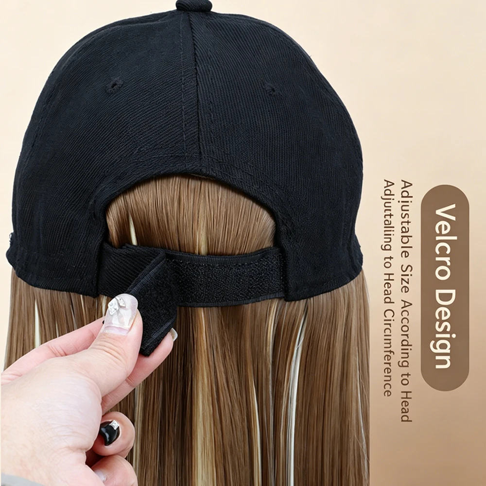 18Inch Synthetic Baseball Cap Wig With Black Hat Long Straight Hair Wigs for Women Connect One Piece Adjustable