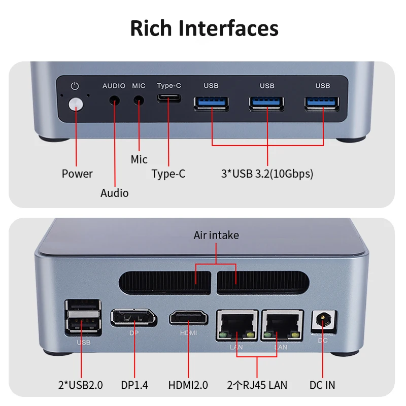 كمبيوتر ألعاب صغير Intel Ultra 5 125U Ultra 7 155U 16G DDR5 NVME Dual Lan HD DP Windows 11 Office Gamer كمبيوتر مكتبي صغير WIFI6