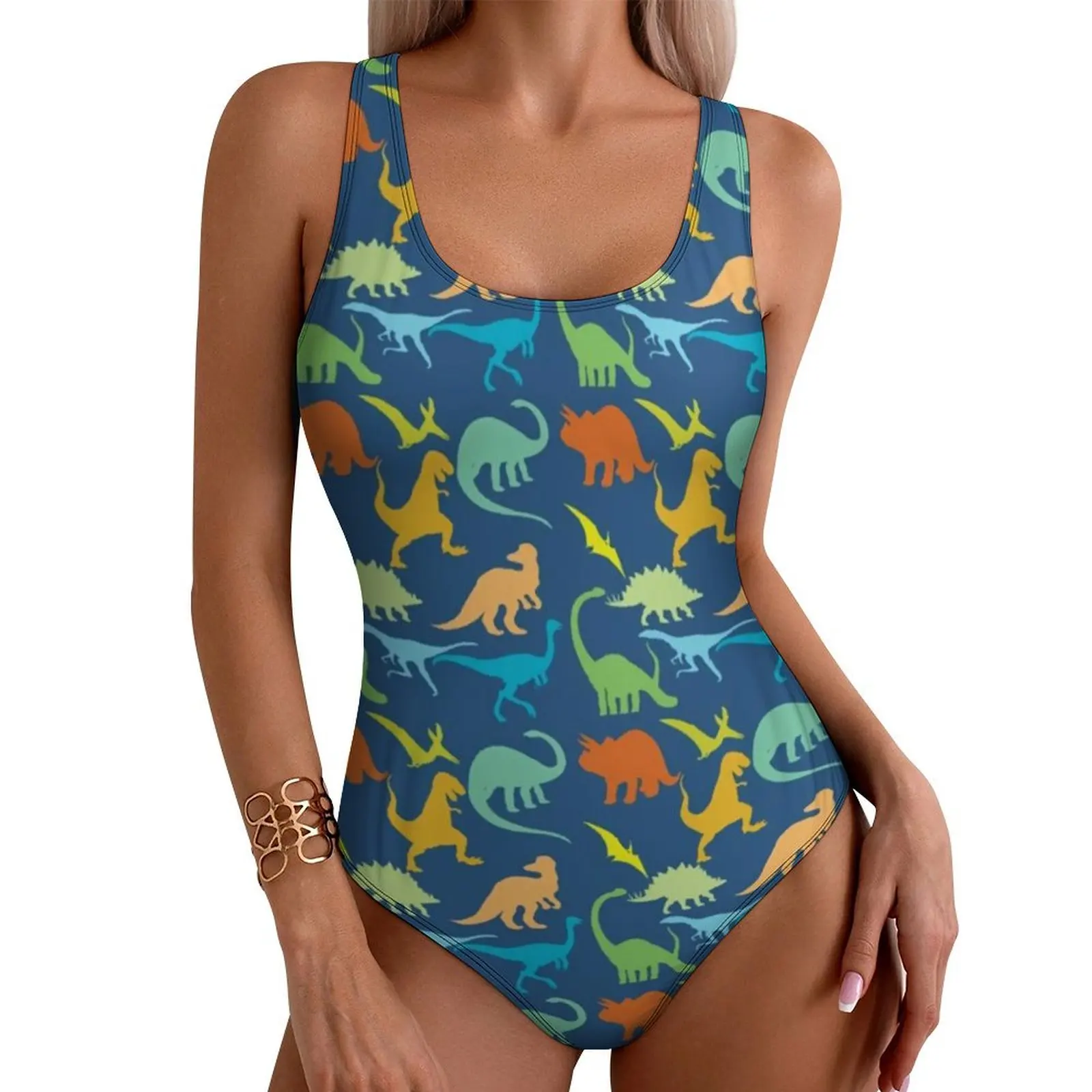 Colorful Dinosaurs Swimsuit Dinosaur Silhouette One-Piece Swimwear Push Up Trend Bathing Suit Sexy Holiday Rave Beach Wear