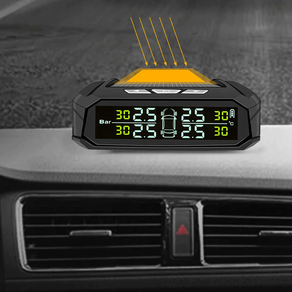 شحن لاسلكي بالطاقة الشمسية/USB TPMS مع 4 أجهزة استشعار خارجية نظام مراقبة ضغط الإطارات شاشة LCD لشاحنة RV Sedan SUV