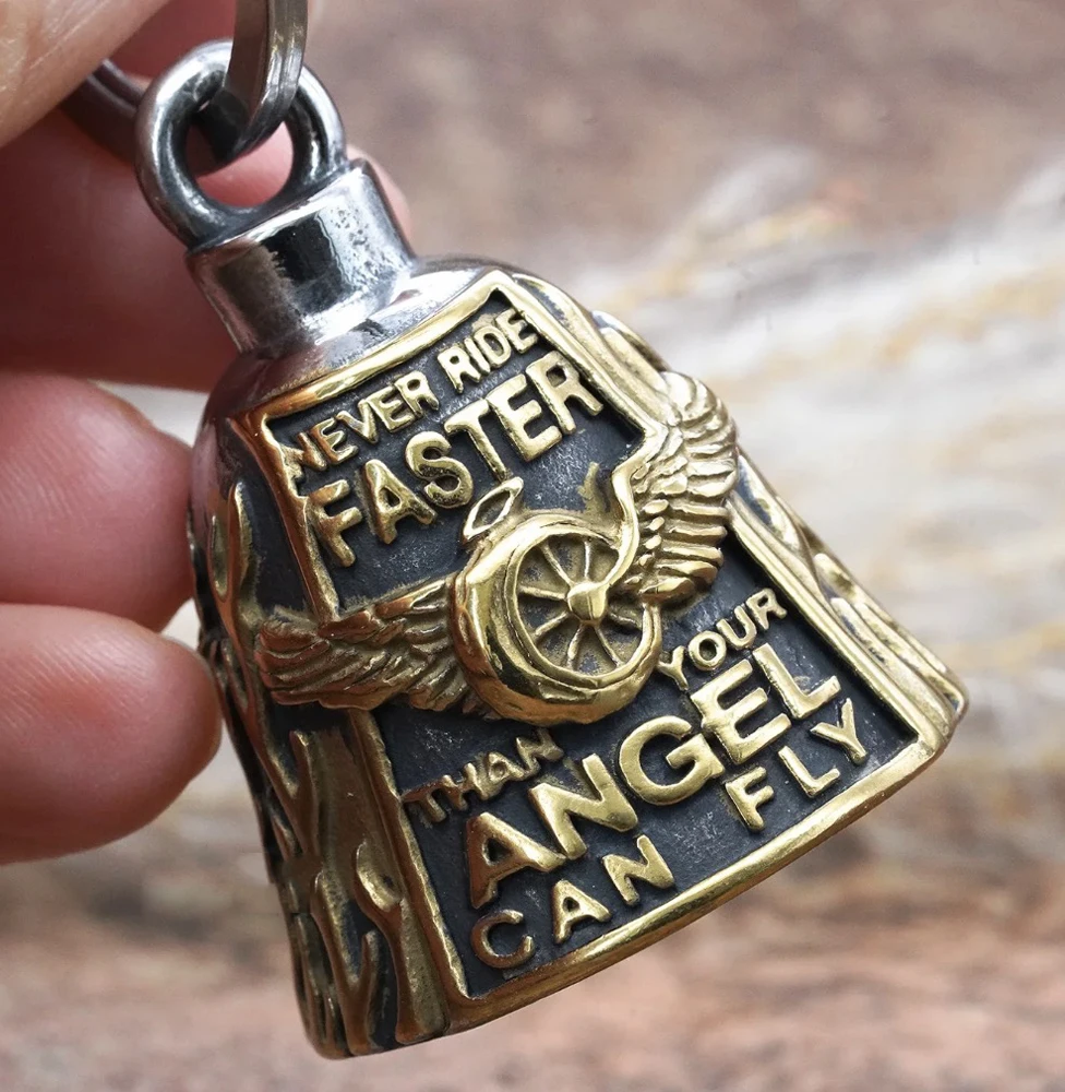 1Pcs Motorcycle Bike Bell Angel Wing Wheel Never Ride Faster Than Your Angel Can Fly charm mother road Gift & Bell Hanger - Image 6