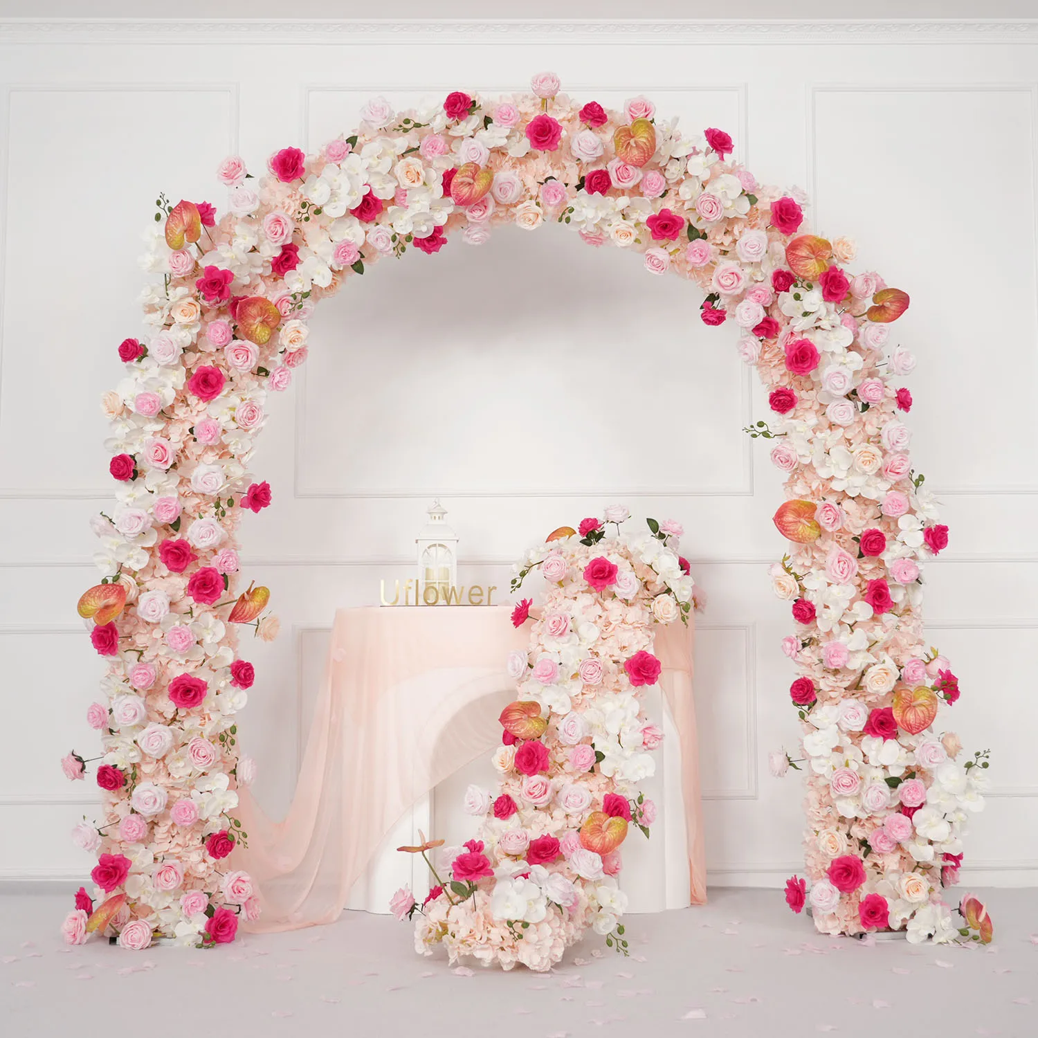 

Uflower 1m/2m Artificial Pink Rose Row Wedding Table Runner Backdrop Decor Floral Centerpiece for Party Window Display