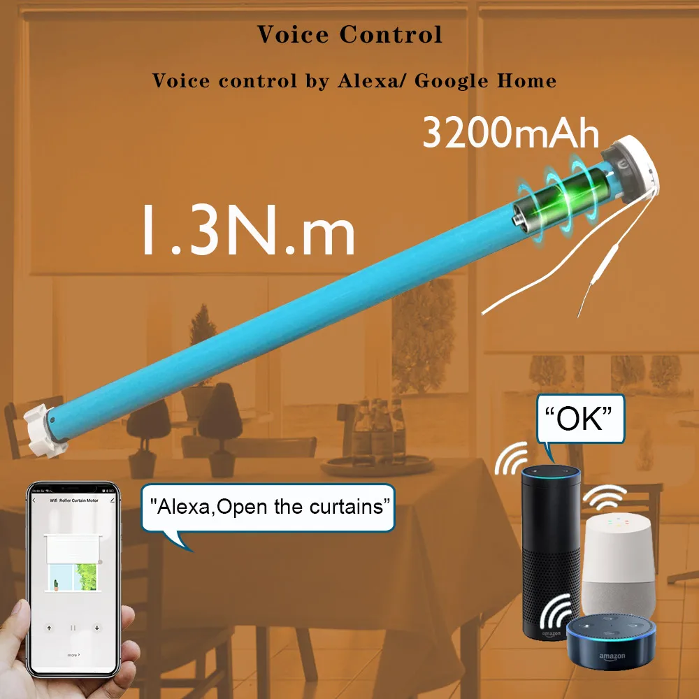 Boyarca 1.3N.m بطارية تويا زيجبي الأسطوانة الظل الستائر المحرك لأنبوب 38 مللي متر يعمل مع تطبيق الحياة الذكية أليكسا جوجل التحكم المنزلي