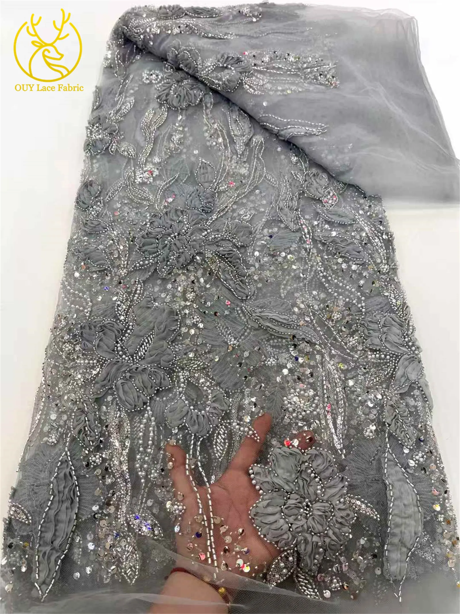 الفرنسية اليدوية تول أقمشة الدانتيل 2025 جودة عالية ثلاثية الأبعاد الأزهار التطريز الأفريقي حبة مزين أقمشة الدانتيل لفساتين السيدات