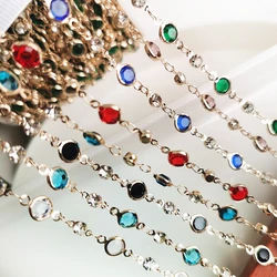 1meter Mix Shiny Crystal Beads Chains Glass KC Gold Color Chain Necklace Bracelet Chains for Jewelry Making DIY Wholesale
