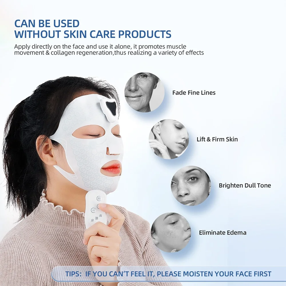 Soft Silicone EMS Facial Mask Full Cover Face Masaage Device Washable Mask Skin Rejuvenation Lifting Anti-Ance Wrinkle Mask