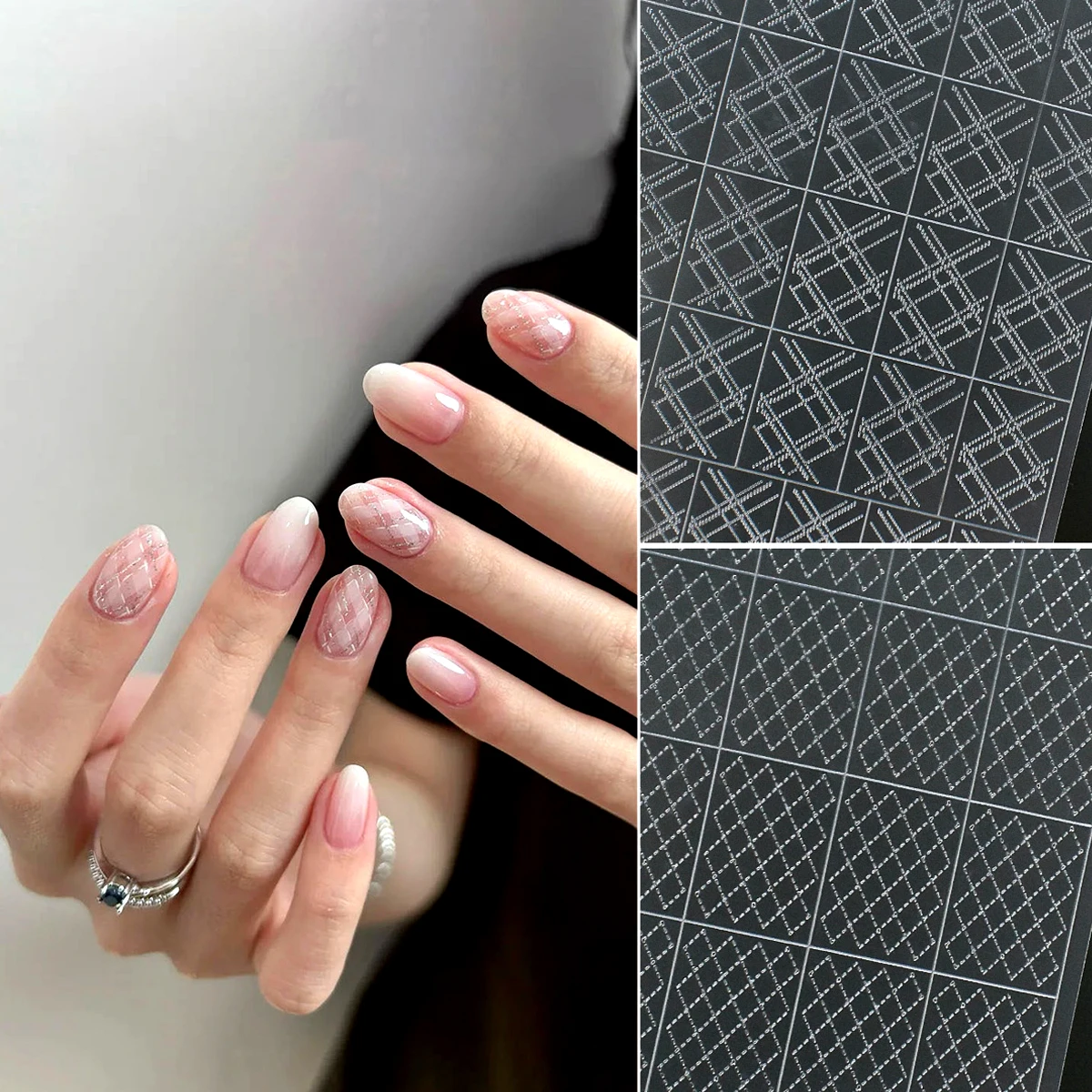 Diamond Lattice Nail Art Hollow Stencil Sticker Rhombus Grid Airbrush Template, DIY Manicure Auxiliary Stickers For Salon Home N