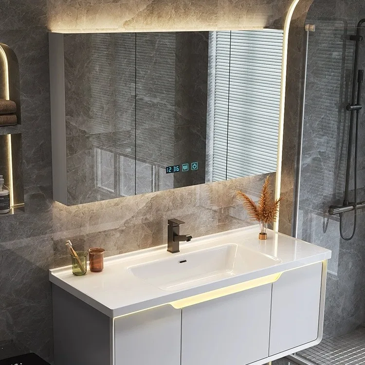 XL Ceramic Integrated Basin Bathroom Cabinet Set Washroom Sink Washbasin