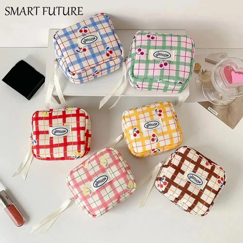 

Large Capacity Y2K Cherry Pencil Case Checkered Cartoon Cherry Handheld Korean Pencil Bag Zipper Portable Stationery Storage Bag