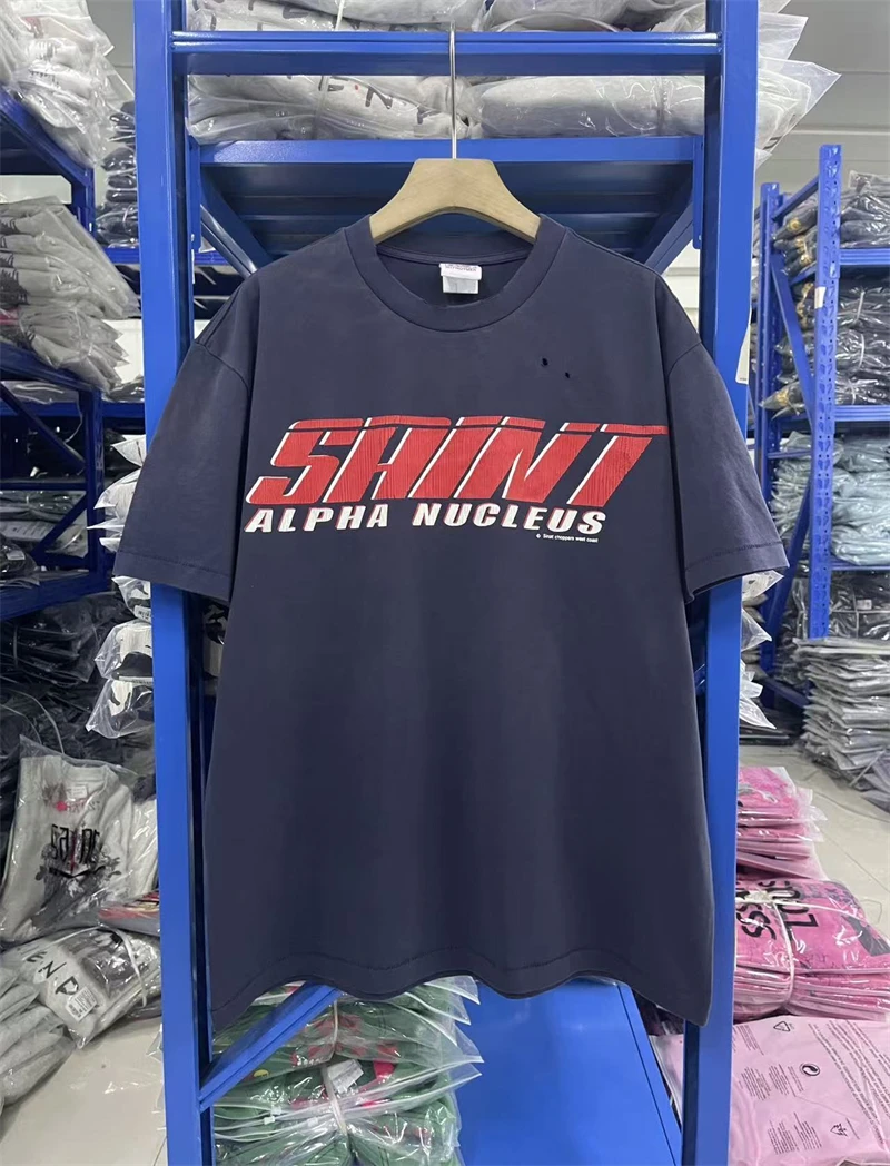 New Summer Saint Loose Casual Pattren Printed Rock Short Sleeved Simple Loose Street T-shirt Men Oversize Sports Hip Hop Cotton