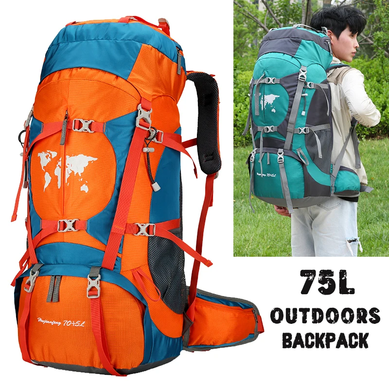 75L Men's Travel Backpack Outdoor Waterproof Mountaineering Bag Large Capacity Multifunctional Camping Hiking Storage Backpacks