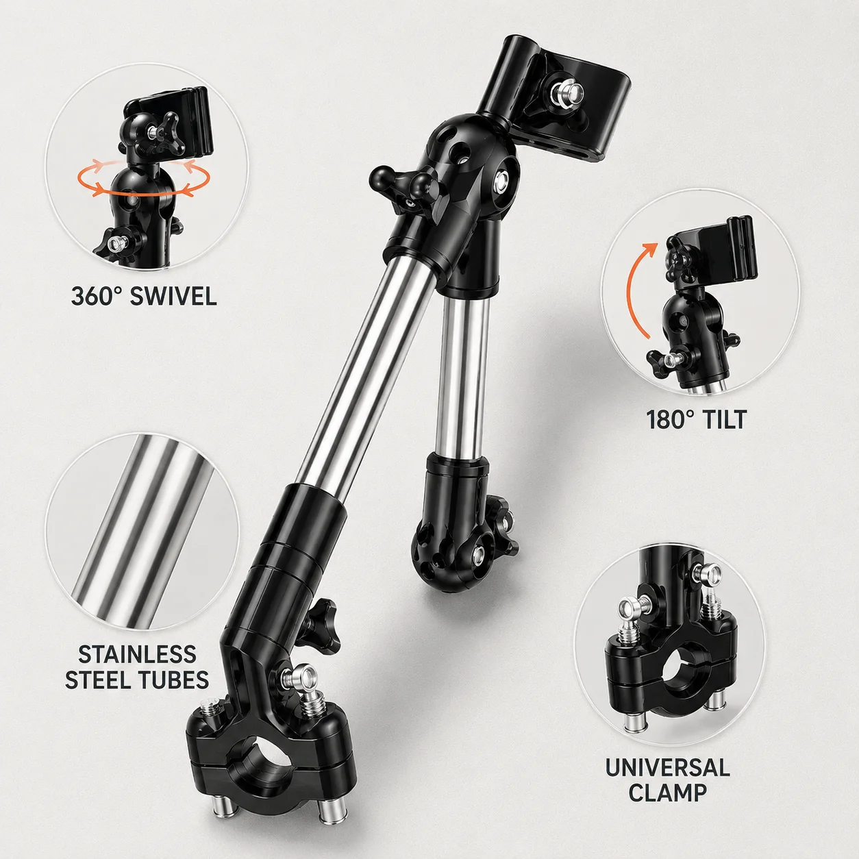Adjustable Foldable Stainless Steel Umbrella Holder Bracket for Wheelchair Bicycle Rustproof Mount Outdoor Rain Shade Tool view 3