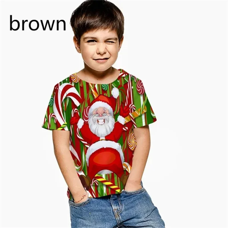 Christmas Gift Kids T Shirt 3D Printed Cartoon Santa Claus Short Sleeve Personality T-Shirt For Childrens Casual Tops Men Women