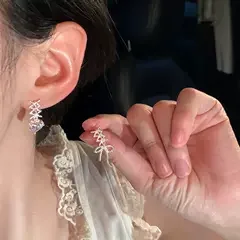 Ballet Bow Heart Zircon Earrings for Women - 2024 New Asymmetric Design with Unique Elegance.