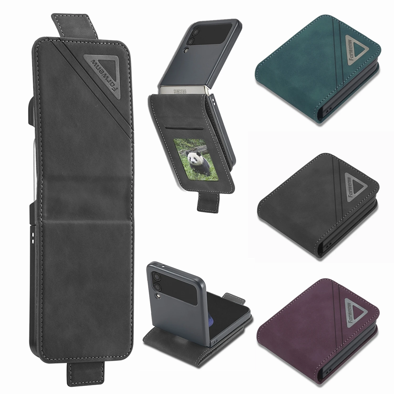 Luxus Leder Telefon Fall Für Samsung Galaxy Z Flip 7 FE 6 5 4 3 5G Flip6 Flip7 karte Halter Brieftasche Tasche Schutzhülle Etui