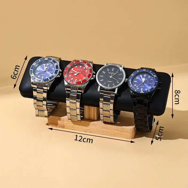 Armbandständer mit Holzsockel, T-förmig, aus PU-Leder/Samt, für Armbänder, Uhren, Haarbänder und Schmuck, Aufbewahrungsständer, Organizer – Detail 8