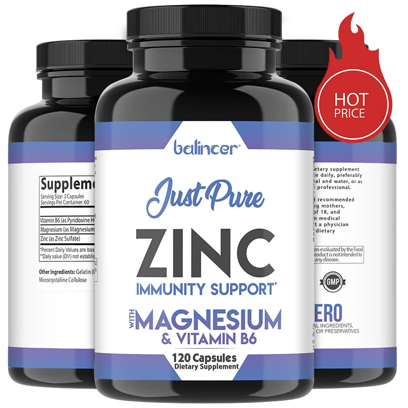 Suplementos de zinc: promueve la producción energética, apoya el sistema inmunológico y la salud general, no OGM, sin gluten