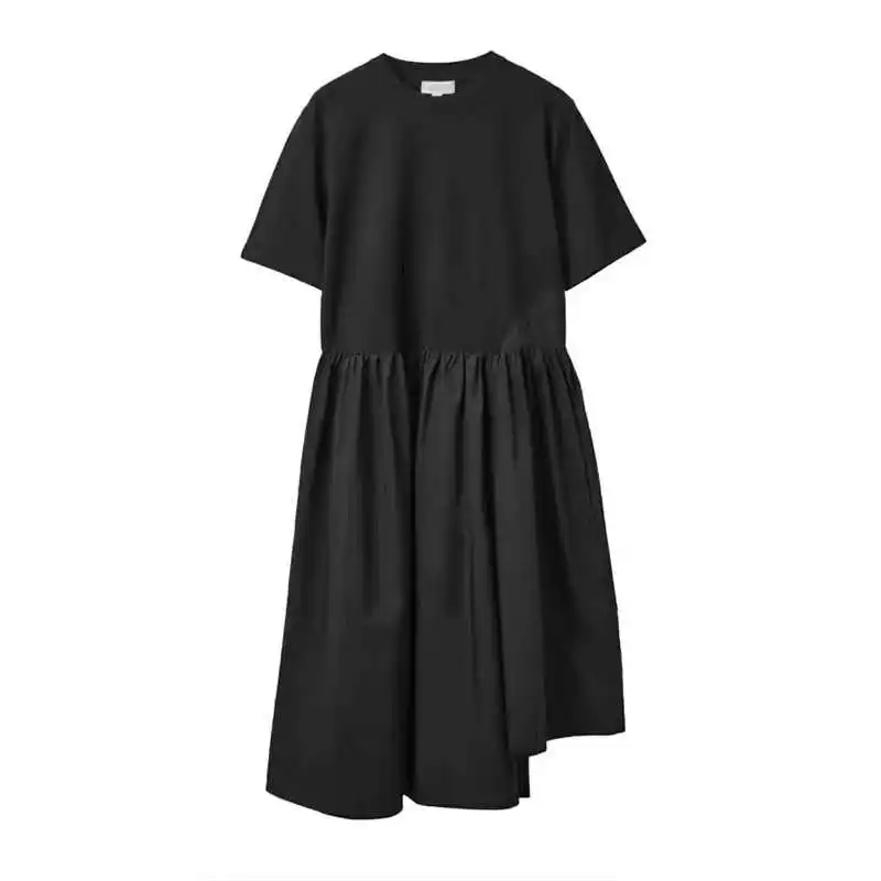 Cos Sle été nouveau banlieue femmes Crewne t-shirt Midi coton lin mélange doux a-ligne Dr taille moyenne longueur